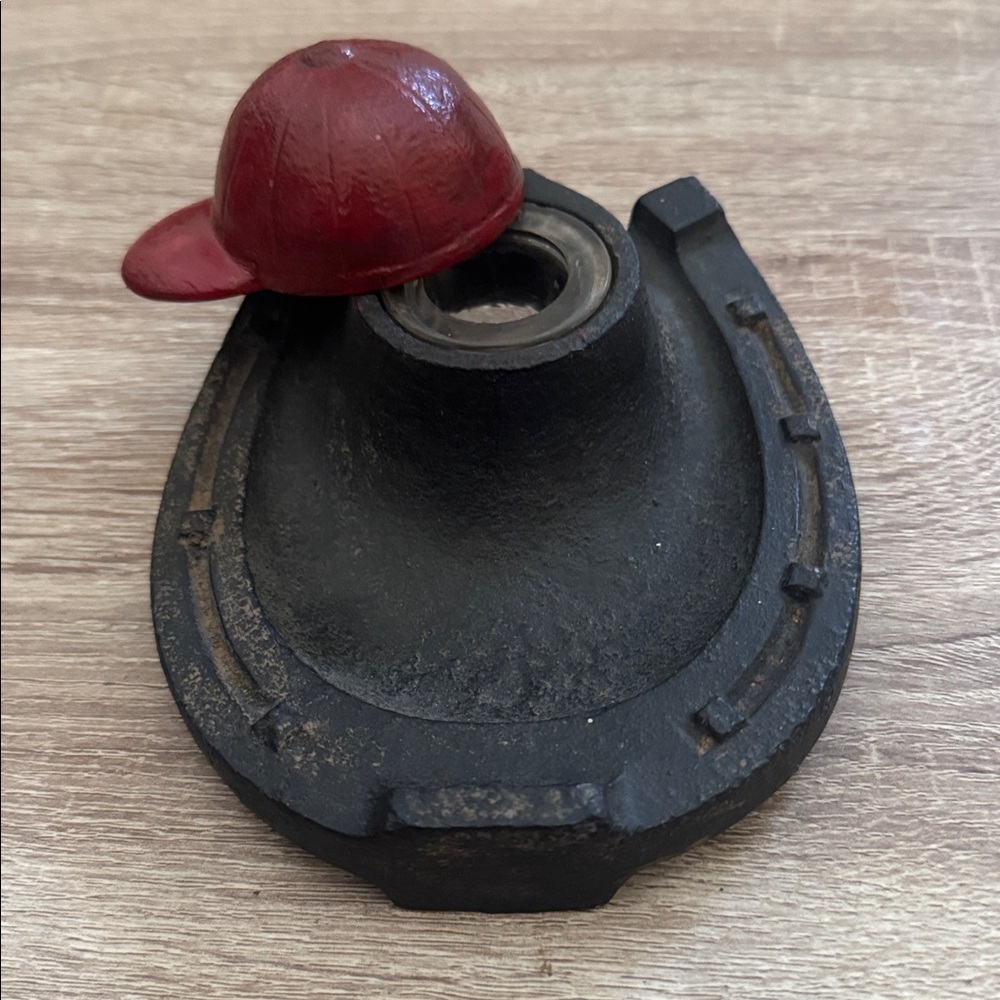 Antique Cast Iron Jockey Cap and Horseshoe Inkwell - Picture 2 of 3
